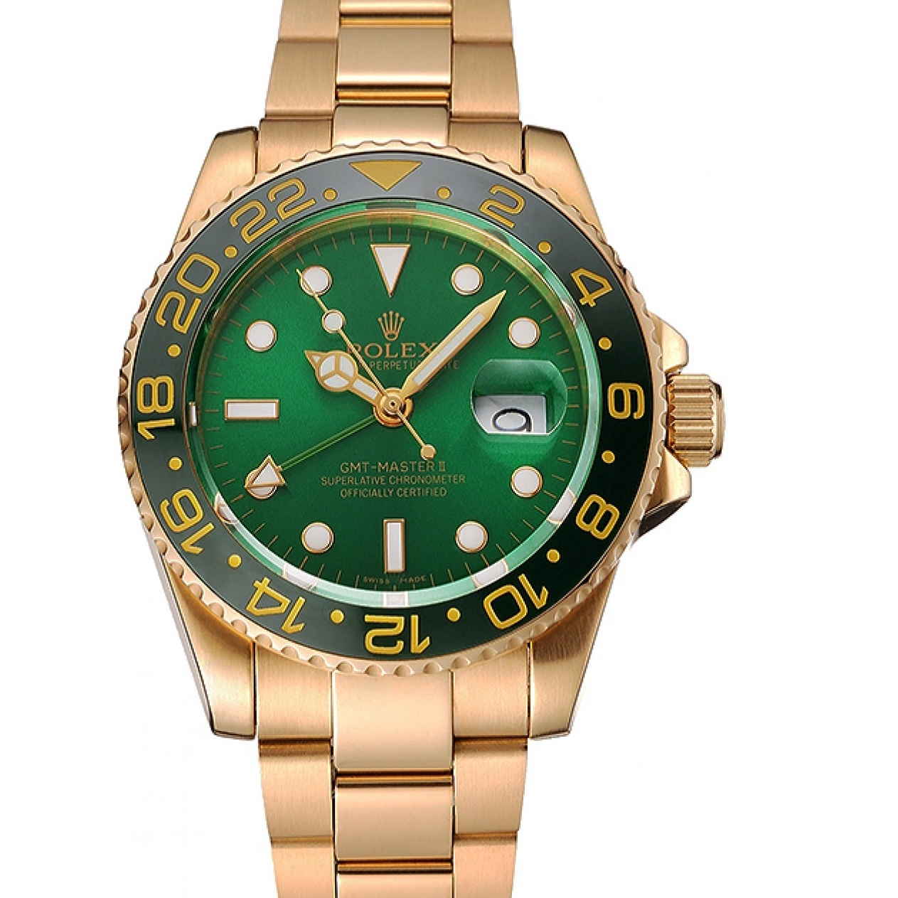 AAA Replica Watches Green And Swiss Dial Case 1453750 Bezel II And Bracelet Gold GMT Rolex Master 0729